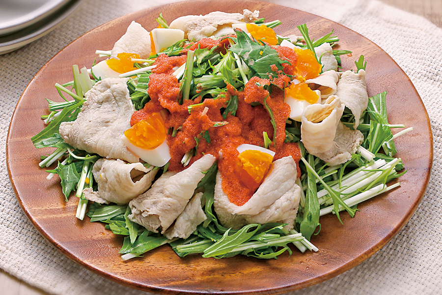 ミズナの豚しゃぶ明太サラダ